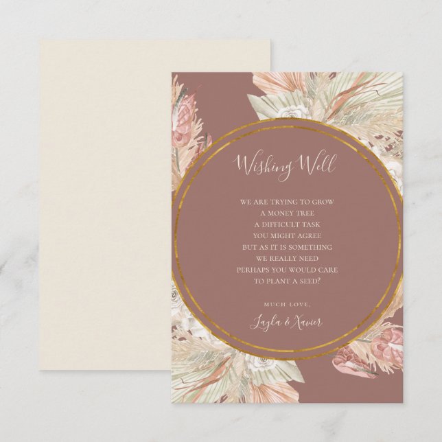 Boho Botanical Dusty Rose Wedding Wishing Well Enclosure Card (Front/Back)
