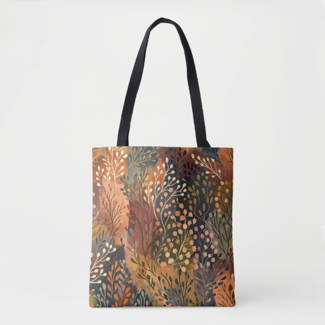 Boho Botanical Earthy Floral Tote Bag (Front)