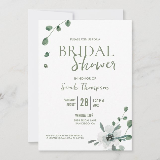 Boho Botanical Eucalyptus Bridal Shower Custom Invitation (Front)