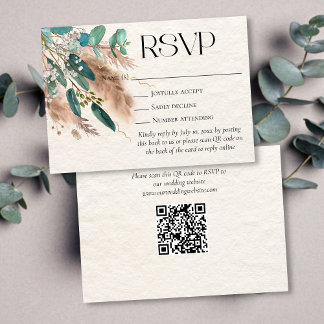 Boho Botanical Eucalyptus Greenery Pampas Grass RSVP Card