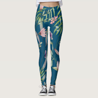 Boho botanical fashionable summer pattern navy leggings