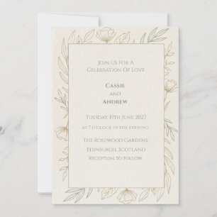 Boho Botanical Floral Line Art Wedding Invitation