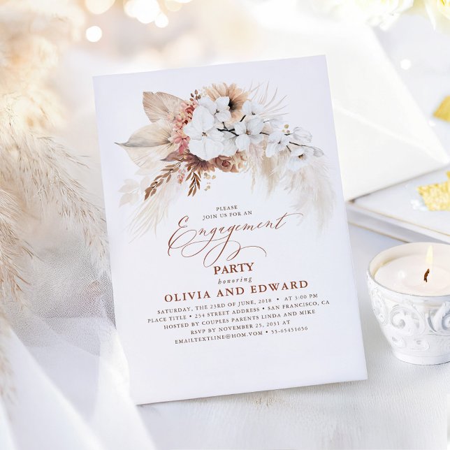 Boho Botanical Floral Terracotta Engagement Party Invitation (Boho Floral Engagement Party Invitations)