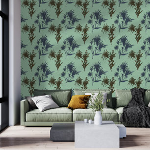 Boho Botanical Flower Pattern Blue Mint Wallpaper