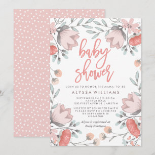Boho Botanical Flowers Baby Shower Invitation