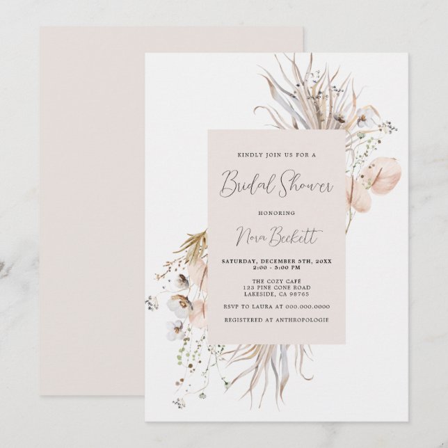 Boho Botanical Frame Bridal Shower Invitation (Front/Back)