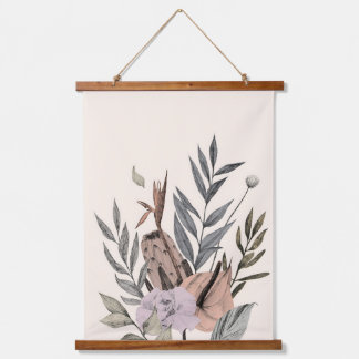 Boho Botanical Garden Floral Illustration Hanging Tapestry