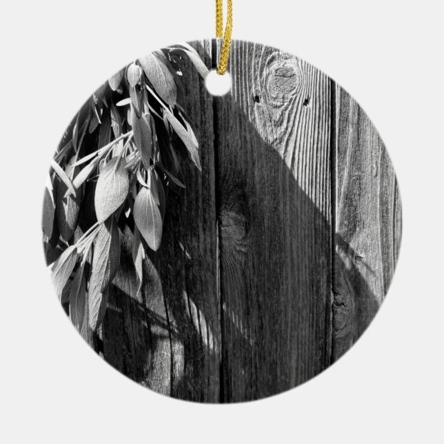 Boho botanical herb leaves Barnwood Twinkle Lights Ceramic Tree Decoration (Front)