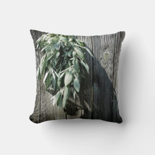 Boho botanical herb leaves rustic Barn-wood Cushion