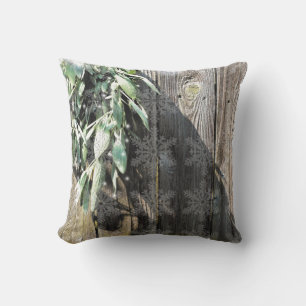 Boho botanical herb leaves rustic Barn-wood  Cushion