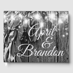 Boho botanical herb leaves rustic Barn-wood  Guest Book
