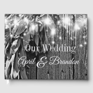 Boho botanical herb leaves rustic Barn-wood Guest Book