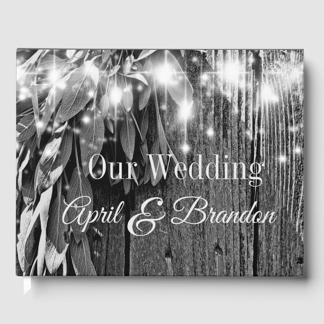 Boho botanical herb leaves rustic Barn-wood  Guest Book (Front)