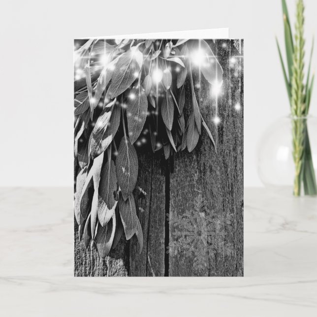 Boho botanical herb leaves rustic Barn-wood  Holiday Card (Front)