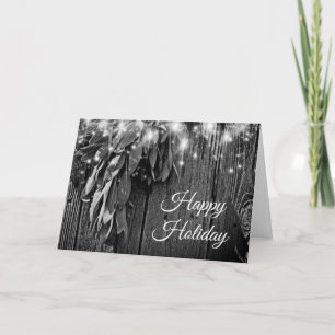 Boho botanical herb leaves rustic Barn-wood Holiday Card