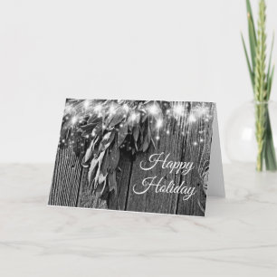 Boho botanical herb leaves rustic Barn-wood Holiday Card