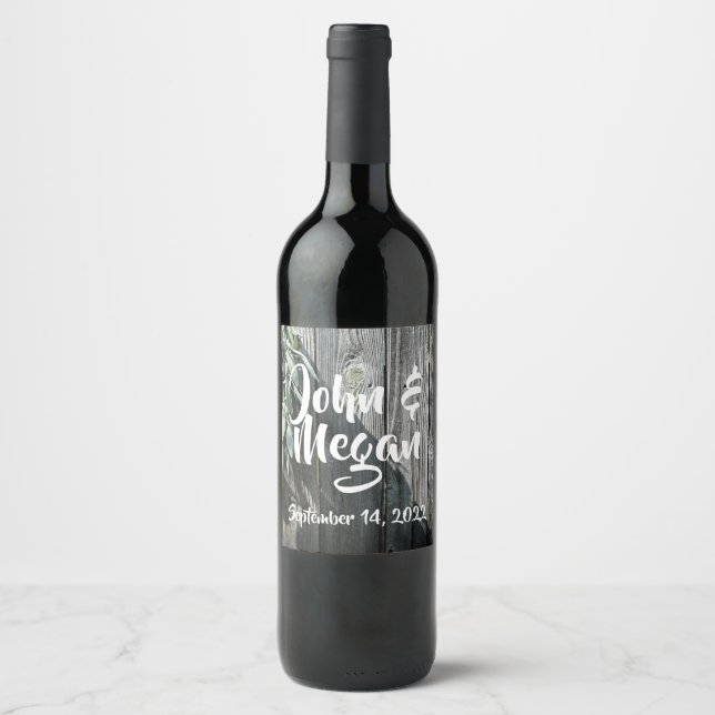 Boho botanical herb leaves rustic Barn-wood  Wine Label (Front)