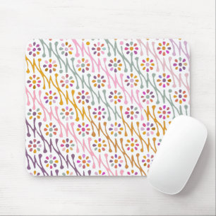 Boho Botanical Illustration Pattern Colourful Mouse Mat