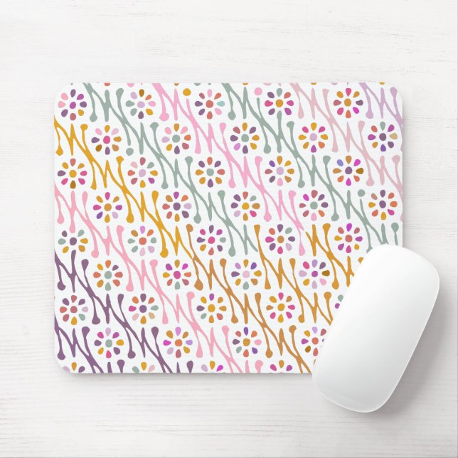 Boho Botanical Illustration Pattern Colourful Mouse Mat (With Mouse)