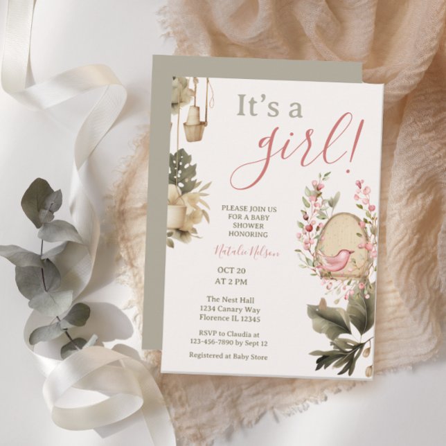 Boho botanical It’s a Girl Baby Shower Invitation (Creator Uploaded)