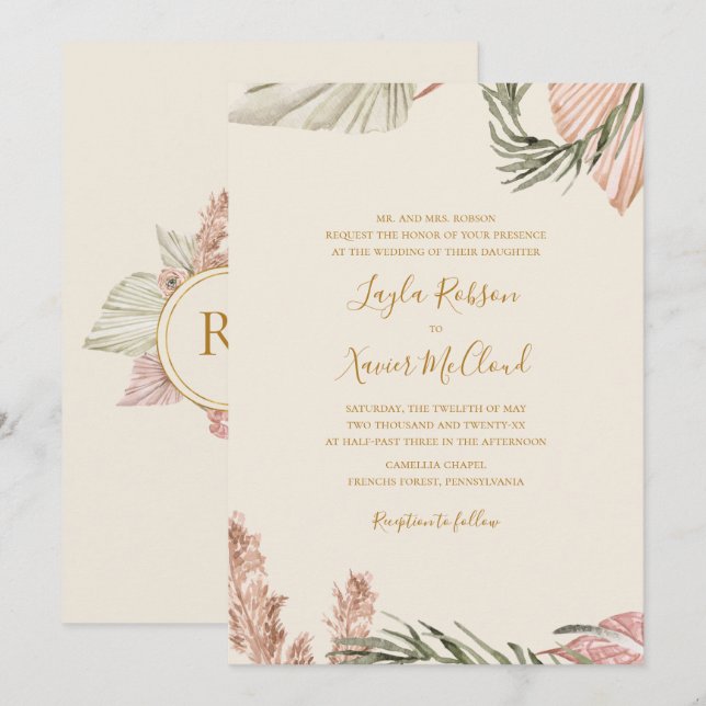 Boho Botanical | Ivory Simple Traditional Wedding Invitation (Front/Back)
