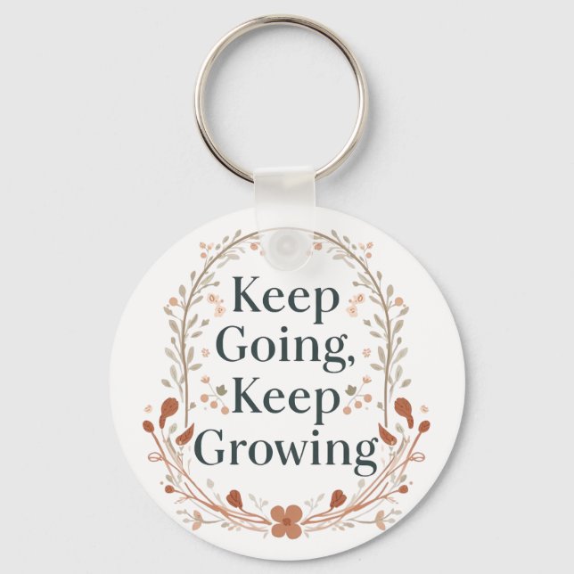Boho Botanical "Keep Growing" Motivational Graphic Key Ring (Front)