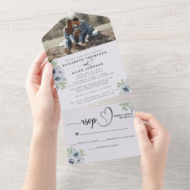 Boho Botanical Lavender Floral Wedding Photo RSVP All In One Invitation (Tearaway)