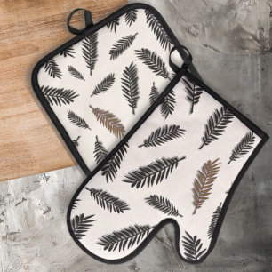 Boho Botanical Leaf Oven Mitt & Pot Holder Set