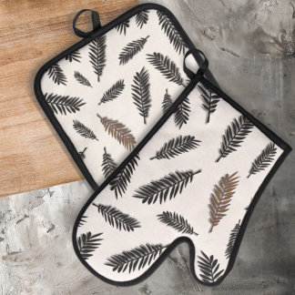 Boho Botanical Leaf Oven Mitt & Pot Holder  Set