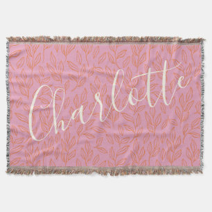 Boho Botanical Leaf Pattern in Pink Personalised  Throw Blanket
