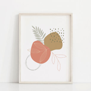 Boho Botanical Leaves Against Abstract Shapes Art  Poster