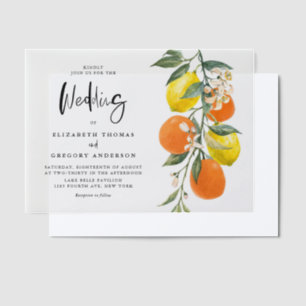 Boho Botanical Lemons and Oranges Garland Wedding Vellum Invitations