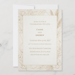 Boho Botanical Line Art Wedding Invitation