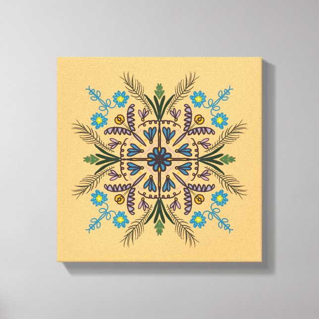 Boho Botanical Mandala Tropical Greenery Orange Canvas Print (Front)