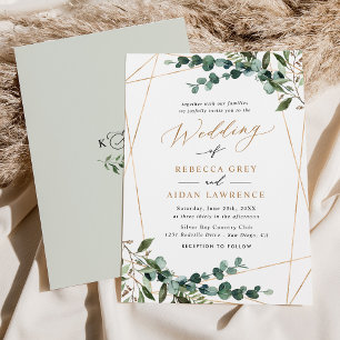 Boho Botanical Modern Greenery Gold Wedding Invitation