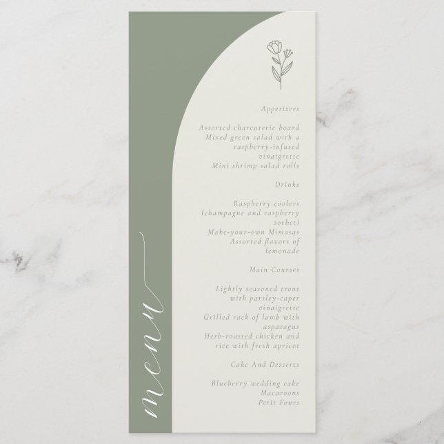 Boho Botanical Monogram Sage Green Wedding  Menu (Front)