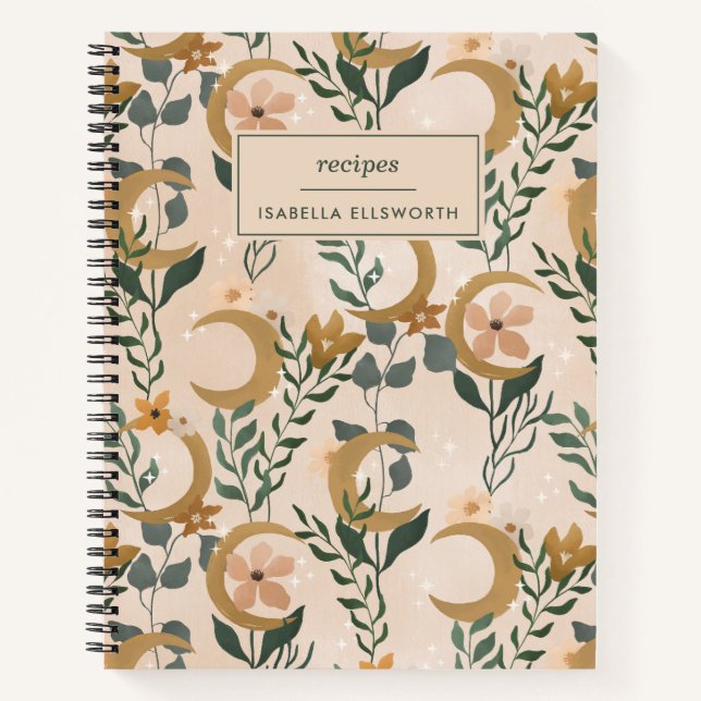 Boho Botanical Moons Blush Personalised Recipe Not Notebook (Front)