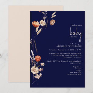 Boho Botanical Navy Baby Shower  Invitation
