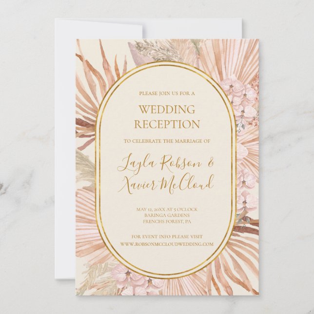 Boho Botanical | Olive Green Wedding Reception Invitation (Front)