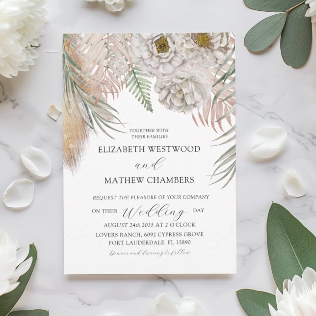 Boho Botanical Pampas Grass Wedding Invitation (Creator Uploaded)