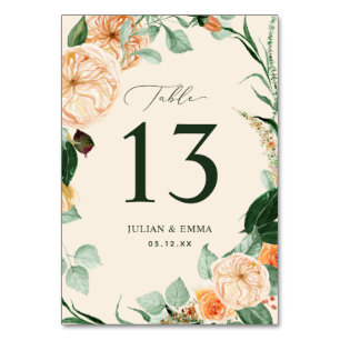 Boho Botanical Pastel Peach Greenery Floral Custom Table Number