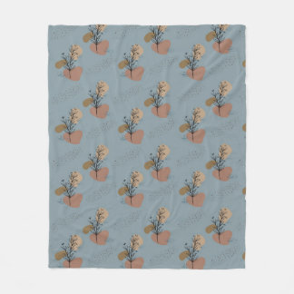 Boho Botanical Pattern Mocha Mousse and Accents Fleece Blanket