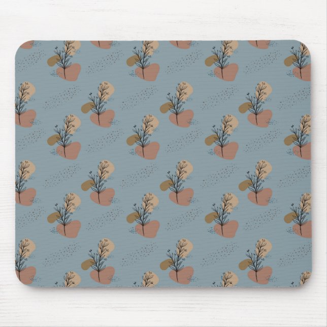 Boho Botanical Pattern Mocha Mousse and Accents Mouse Mat (Front)
