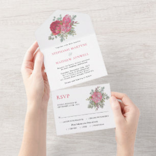 Boho Botanical Protea Eucalyptus Wedding All In One Invitation