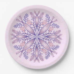 Boho Botanical Purple Fantasy Flower Mandala Paper Plate