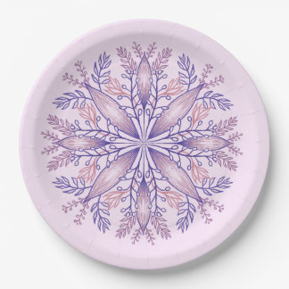Boho Botanical Purple Fantasy Flower Mandala Paper Plate