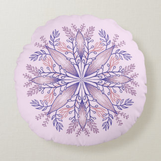 Boho Botanical Purple Fantasy Flower Mandala Round Cushion