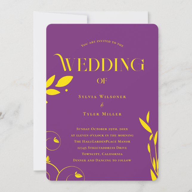 Boho Botanical Purple Wedding Invitation (Front)