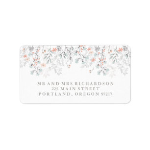 Boho Botanical Rustic Wedding in Coral and Grey Label