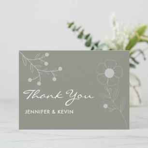 Boho Botanical Sage Green Wildflower Wedding Thank You Card